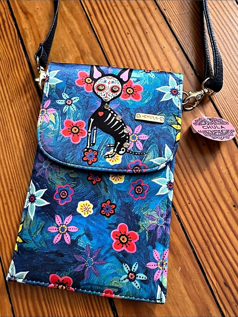 Chula Floral Blue & Black Crossbody Bag NWT